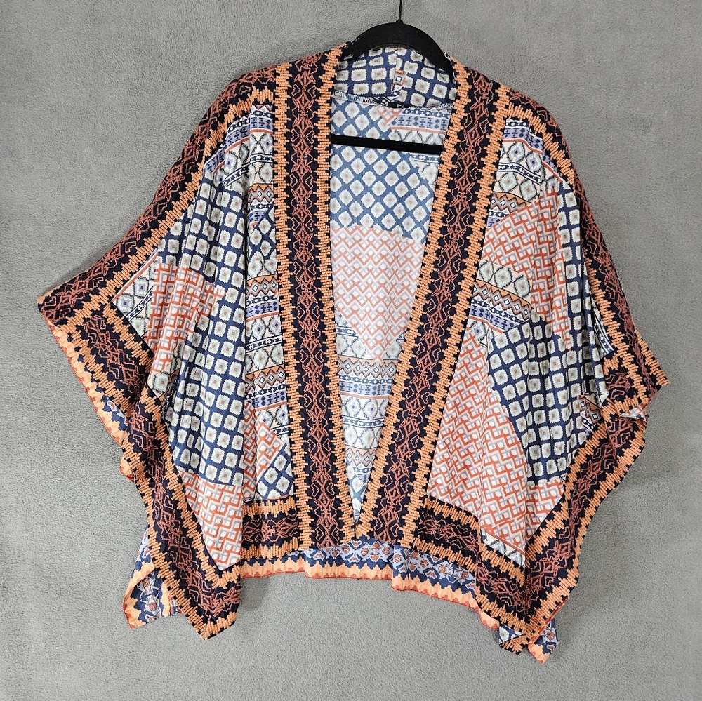 Tolani Collection O/S Kimono Duster Cardigan Boho Open Front Floral & Geometric - Picture 1 of 10